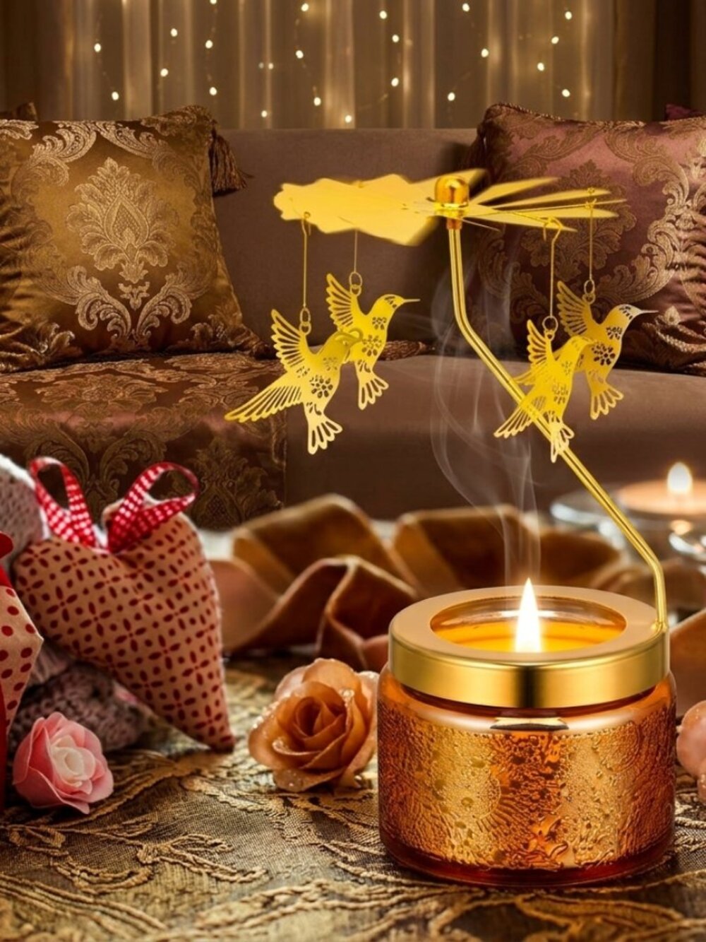 Rotating Candle Carousel Gift Set – Gold Flower Box & Spinner - Picture 1 of 2